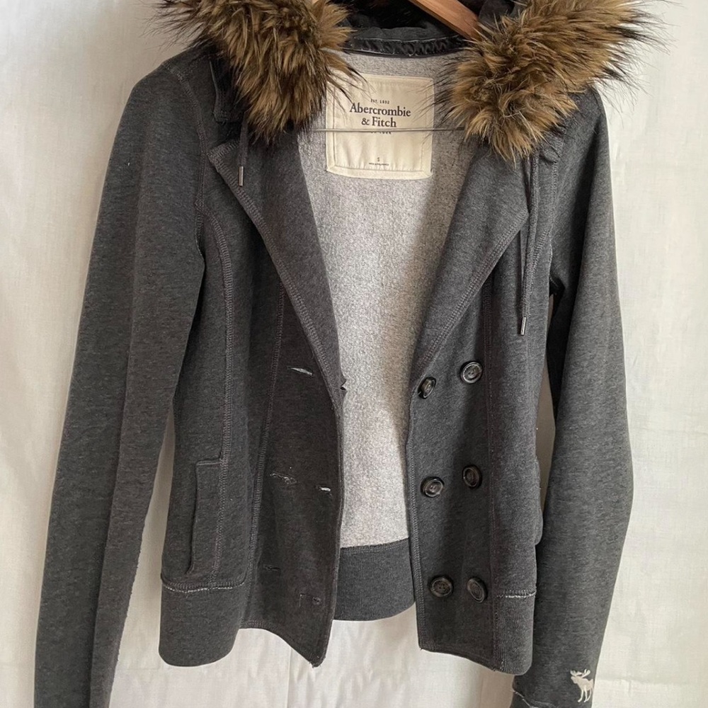 Abercrombie & Fitch Gray Jacket with Faux Fur Hood vintage good condition